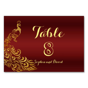 Table Mariage Royal Burgundy Gold Peacock NUMÉRO DE TABL
