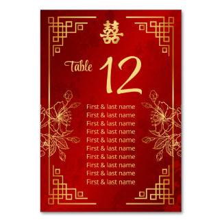 Table Noms des invités de mariage chinois Numéro de tab