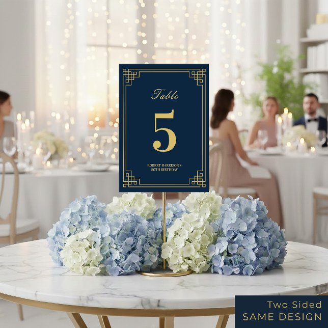 Table Number Chic Navy Blue Gold 80th Birthday Tischnummer (SEE FULL SUITE AT BOTTOM)