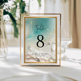 Table Number | Ethereal Shoreline Teal Ocean Tischnummer