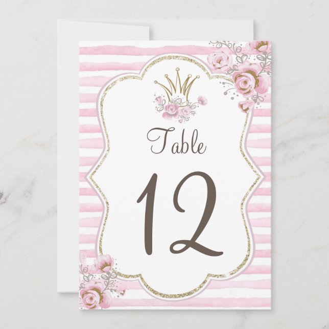 Table number princess floral pink gold einladung (Vorderseite)