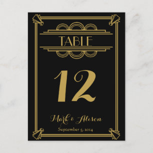 Table numéro avec menu ART déco mariage or