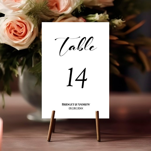 Table Numéro de tableau du Mariage de texte noir moderne (Créateur téléchargé)