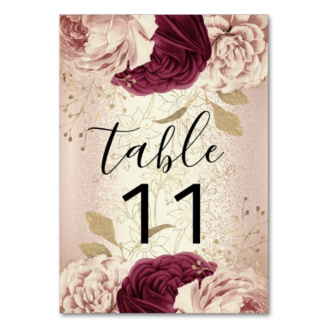 Table Numéro de tableau Florales roses Rose Gold Marsala (Par défaut)