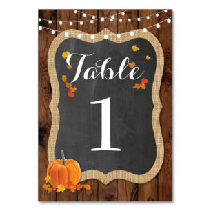 Table Numéro de tableau Mariage Rustic Wood Fall Citroui