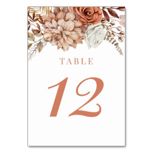 Table Rust Terracotta Fall Floral Mariage Numéro de tabl