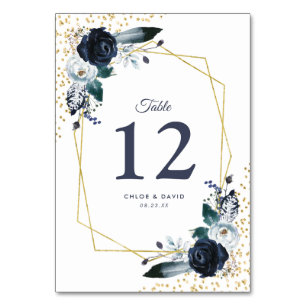 Table Rustic Navy Gold Floral Mariage Numéro de tableau