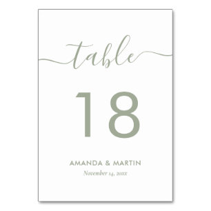 Table Sage Green Modern Script Numéro de tableau
