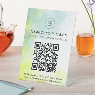 Table Signe des services de salons de code QR à aquarell