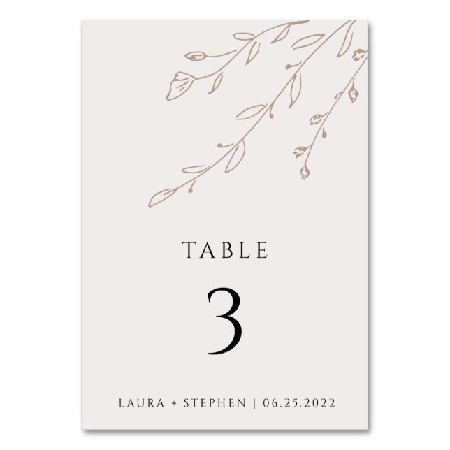 Table Simple Neutre Floral Beige Editable Numéro de tabl (Par défaut)