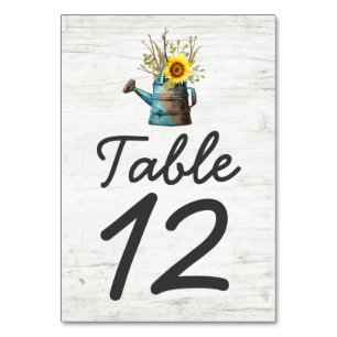 Table Sunflower & Rustic Wood Farm Mariage Numéro de tab