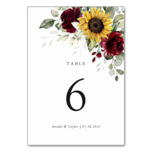 Table Sunflowers Bourgogne Mariage Floral Numéro de tabl