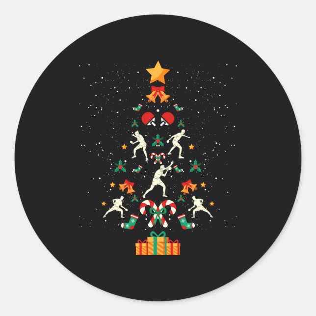 Table Tennis Ng Ng Player Christmas Tree Xmas Long Runder Aufkleber (Vorderseite)