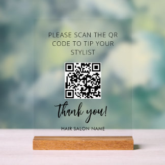 Table Tent Minimalistisch Qr Code to Tip Salon Sty Acrylschild