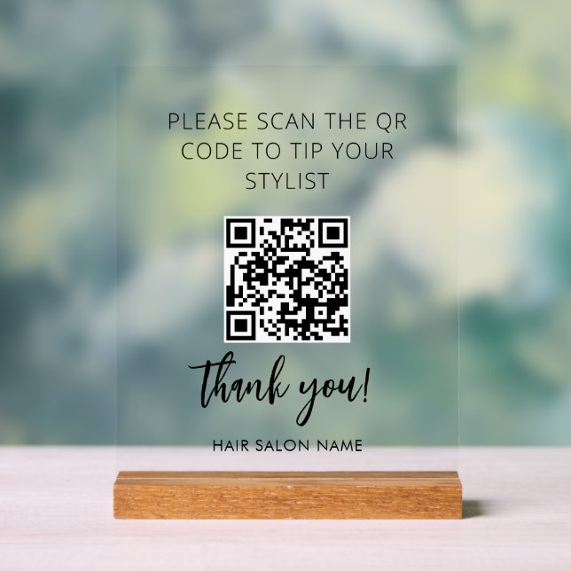 Table Tent Minimalistisch Qr Code to Tip Salon Sty Acrylschild (Neutral)