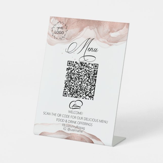 *~*Table Tent Tabletop Rose Gold Eatering Logo QR Sockelschild (Vorderseite)
