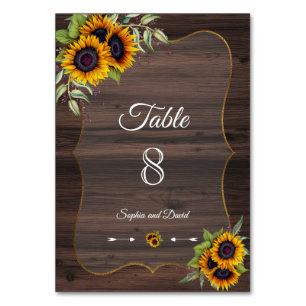 Table Tournesols romantiques Mariage en bois NUMÉRO DE T