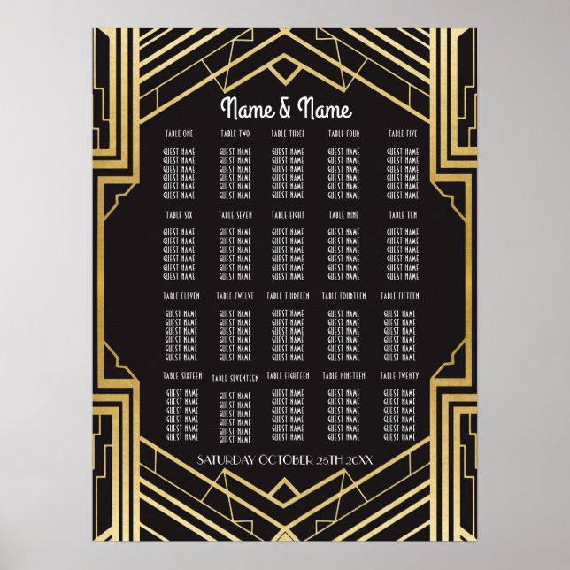 Table Wedding Gatsby Art Deco Poster 20 Sitzplätze (Vorne)