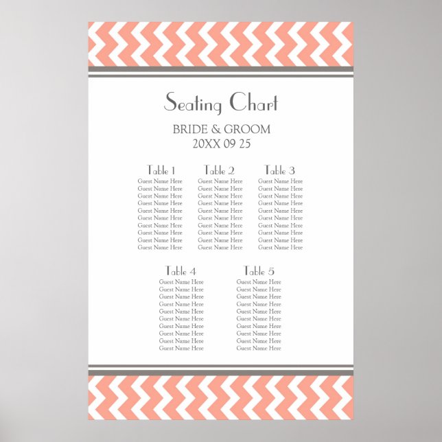 Tableau 5 Tableaux Gris de corail Chevron (Devant)