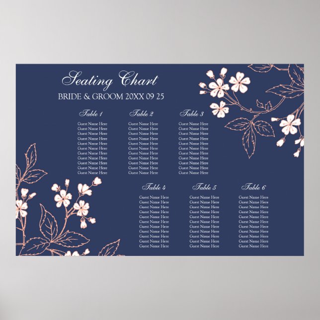 Tableau 6 Tableaux Corail Bleu Floral (Devant)