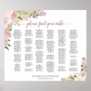 Tableau alphabétique floral de Boho rose poussiére