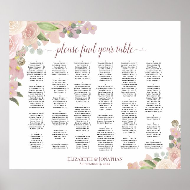 Tableau alphabétique floral de Boho rose poussiére (Devant)