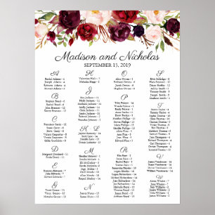 Tableau alphabétique marsala et rose floral