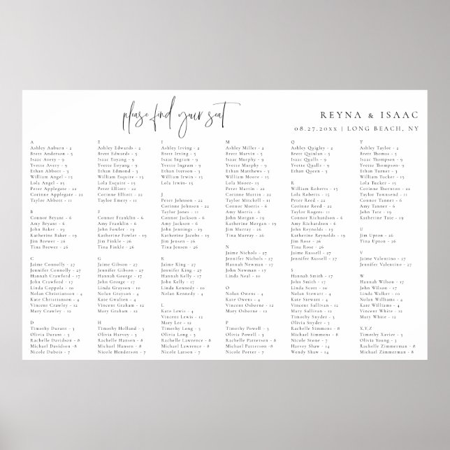Tableau alphabétique minimaliste Mariage (Devant)