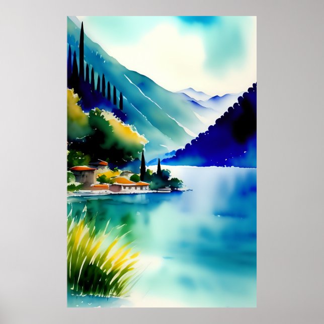 Tableau aquarelle du lac de Côme (Lago di Como) (Devant)