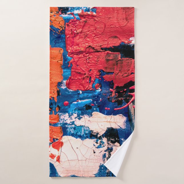 Tableau bleu, orange, rouge et noir (Serviette de bain)