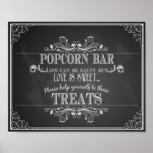 Tableau Chalkboard Mariage Popcorn Barre imprimer (Devant)