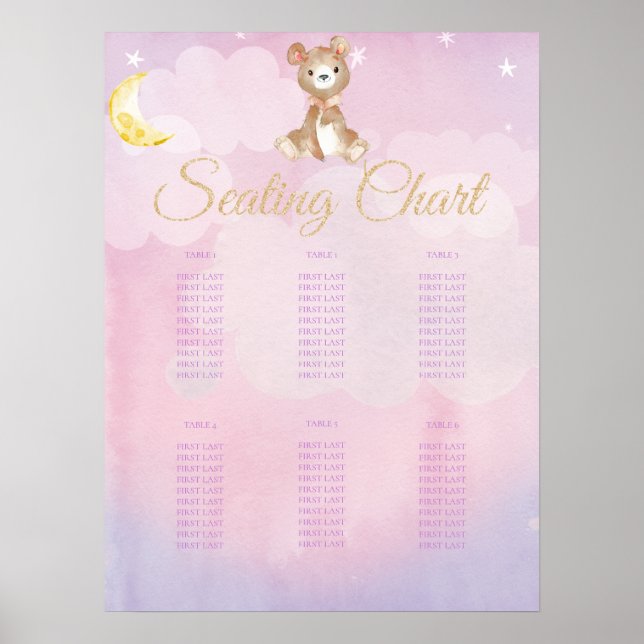 Tableau de Baby shower de la fille de l'ours en pe (Devant)