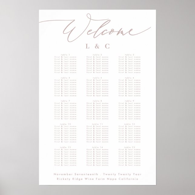 Tableau de bienvenue du Mariage rose foncé (Devant)