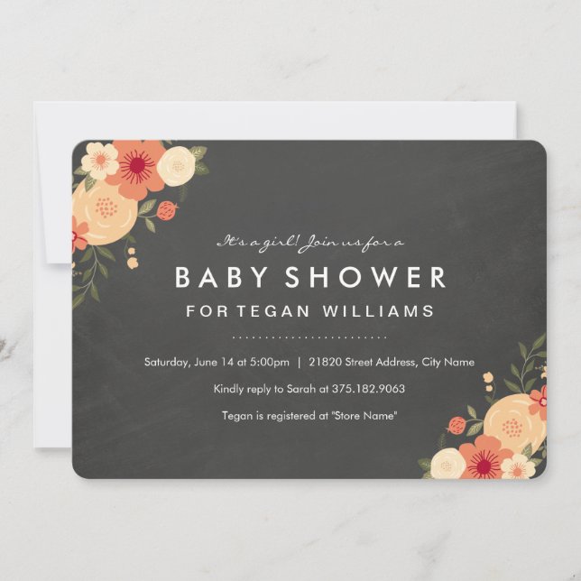 Tableau de bord floral | Invitation baby shower (Devant)