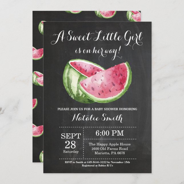 Tableau de bord Invitation Baby shower de pastèque (Devant / Derrière)