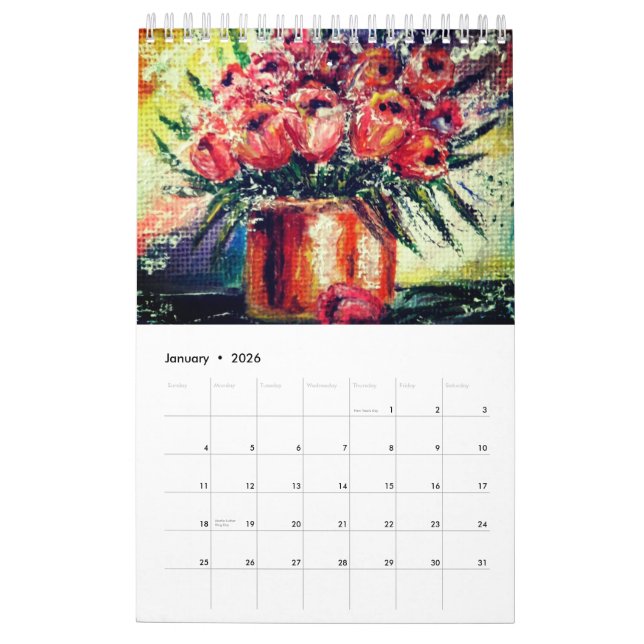 Tableau de calendrier aquarelle (Jan 2026)