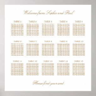 Tableau de disposition de mariage à 15 tables en b