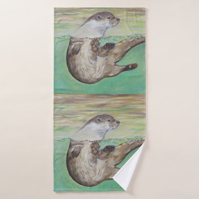 Tableau de la loutre de rivière joueuse (Serviette de bain)