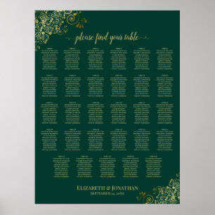 Tableau de mariage à 29 tables Or 29 Vert émeraude