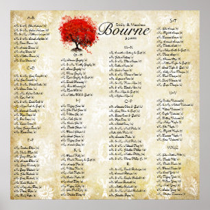 Tableau de mariage à damas à feuille de cœur rouge