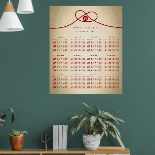 Tableau de Mariage à double bonheur à noeud rouge