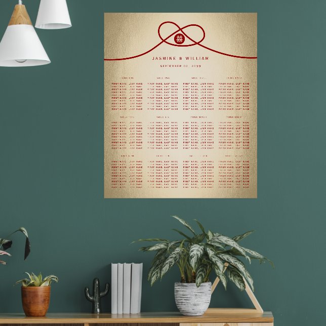 Tableau de Mariage à double bonheur à noeud rouge (Salon 1)