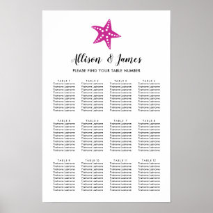 Tableau de mariage étoile de mer moderne rose fuch