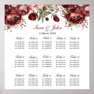 Tableau de Mariage Floral Rouge Bourguignon