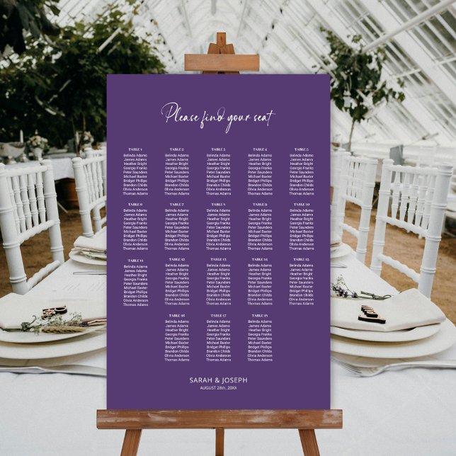 Tableau de Mariage moderne violet 18 Table (Créateur téléchargé)