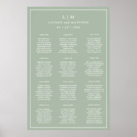 Tableau de mariage simple en vert sauge avec monog