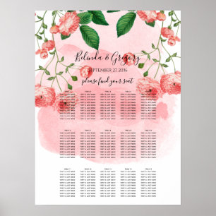 Tableau de Mariage vintage Rose rose fleuri