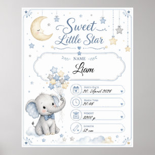 Tableau de naissance bébé personnalisable avec élé