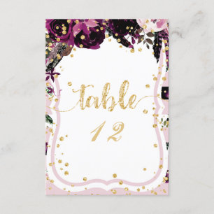 Tableau de numéros de table à fleurs violet foncé 