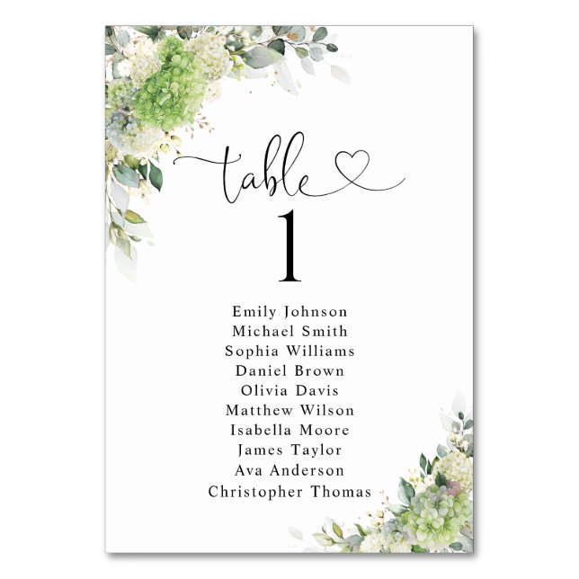 Tableau de numéros de table aux hydrangeas élégant (Par défaut)